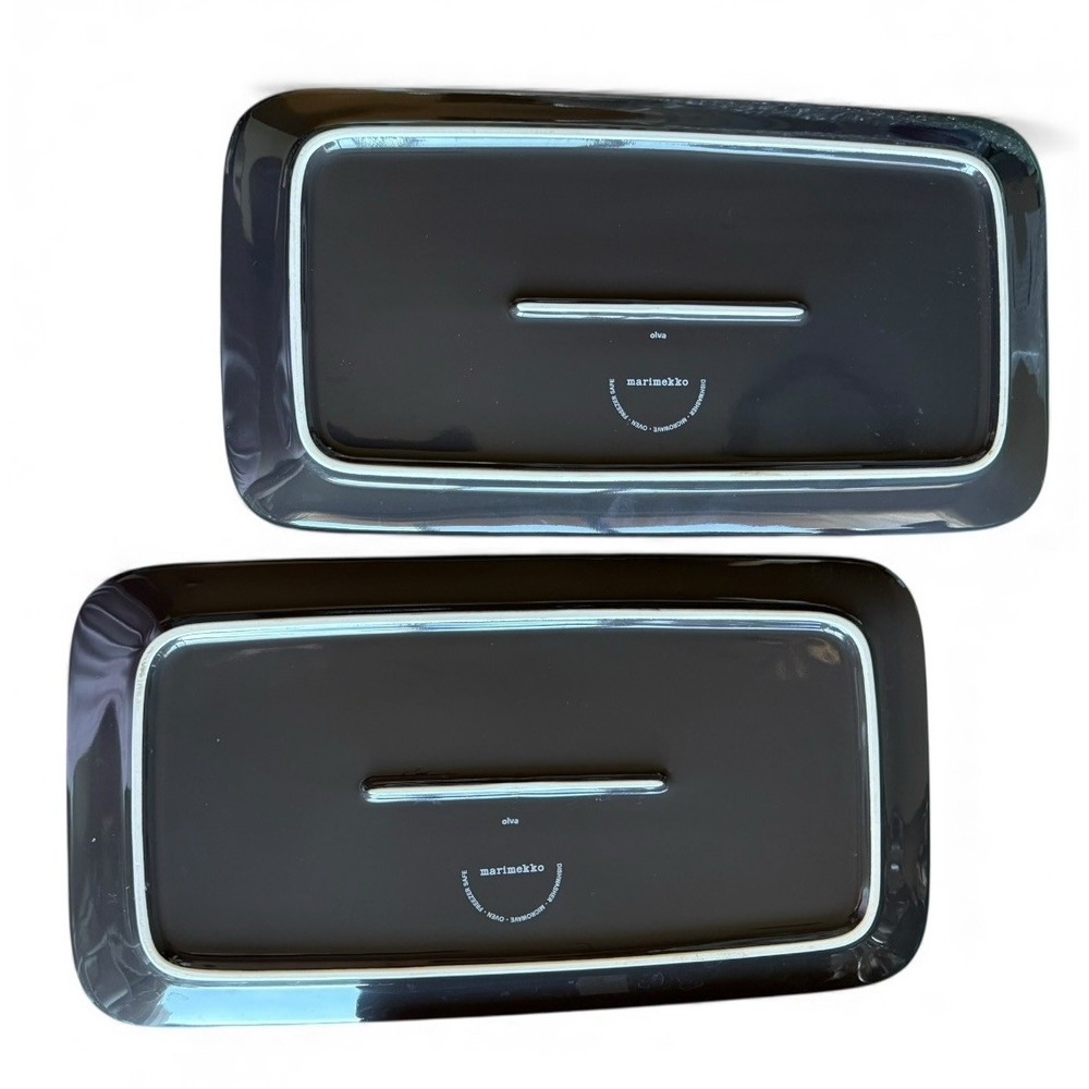 Two Marimekko Oiva Platters 6.5" x 12" (16.5 x 30.5 cm) S.Ruotsalainen Smoke - Picture 3 of 8